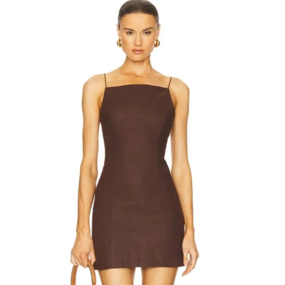 NWT Faithfull the Brand Poet Mini Dress  Bistre Brown 90s Linen Revolve Size 4